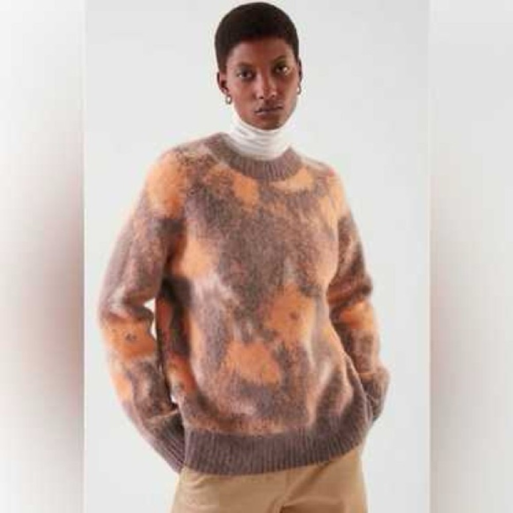 COS Abstract Print Wool Blend Crew Neck Sweater